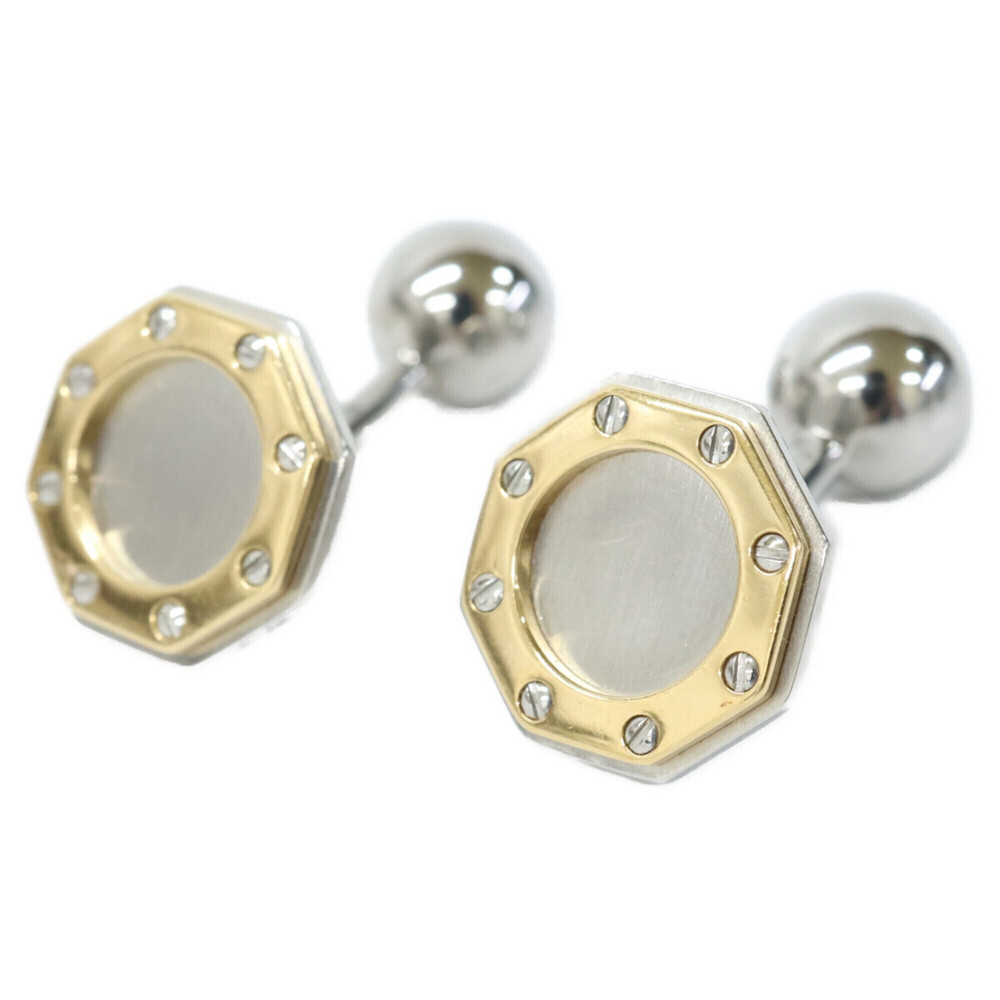 Cartier 18K Yellow Gold x Stainless Steel Oretacier Engraved Santos Octagon C...